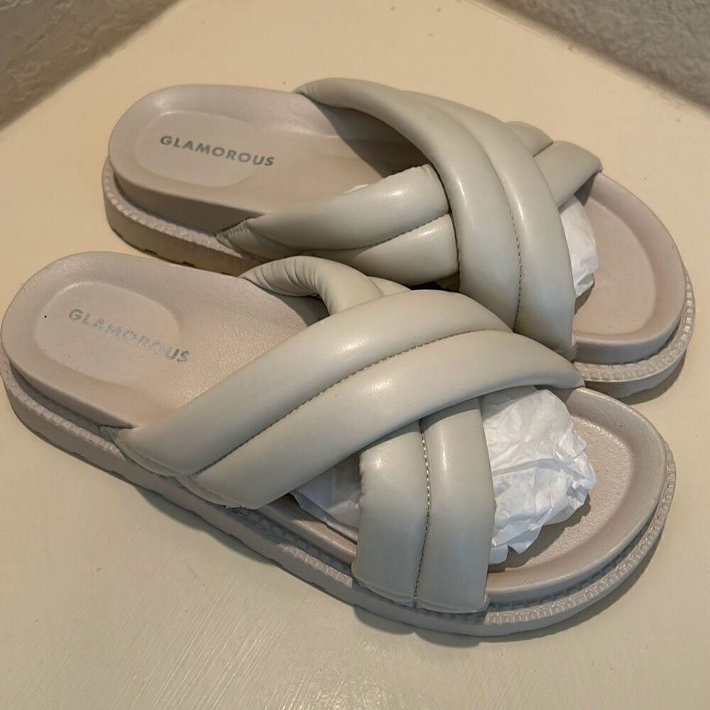 Asos Glamorous Women's 6 Chunky Strap Slide Sandals Off White Elevated Basic New